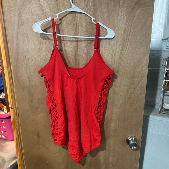 Red Lace Up Swimsuit - Picture 2 of 8
